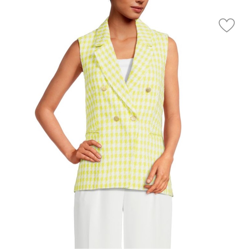 Nanette Lepore Plaid Double Breasted Vest - yellow/white - size Medium
